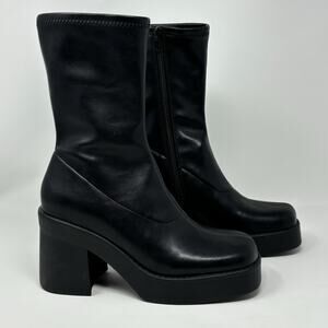 Steve Madden Size 7.5 Womens Klayton Tall Block Heel Mid-Calf Boots Black